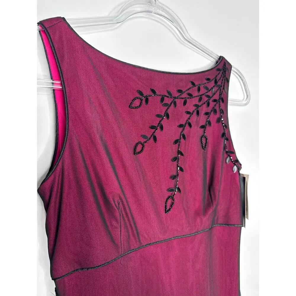 2010s Adrianna Papell Evening Burgundy Ombre Beaded Formal Gown & Shawl NWT 6 - Picture 7 of 12